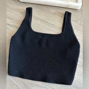 Aritzia Babaton Sculpt Knit Squareneck Cropped Tank Black